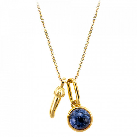 Colier placat cu aur Lucky Chili Pepper si piatra semipretioasa Sodalite-Auriu-8471
