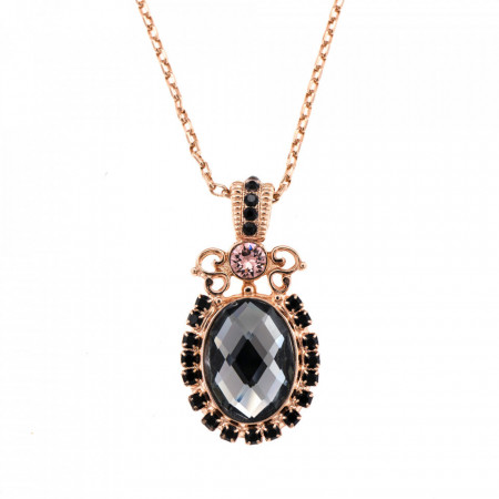 Pandantiv cu lant placat cu Aur roz de 24K, cu cristale Swarovski, Black Diamond | 5023/6-1073RG-Multicolor-6291