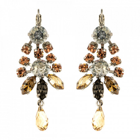 Cercei placati cu rodiu, cu cristale Swarovski, Earl Grey | 1529-1132RO6-Gri/Bej-9002