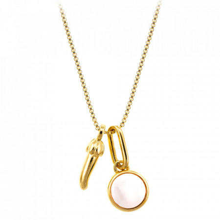 Colier placat cu aur Lucky Chili Pepper si piatra semipretioasa Mother of Pearl (Sidef)-Auriu-8482