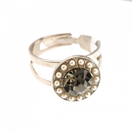 Inel placat cu rodiu, cu cristale Swarovski, Earl Grey | 7084/1-1132RO-Alb/Bej-8992