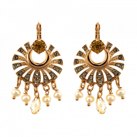 Cercei placati cu Aur roz de 24K, cu cristale Swarovski, Earl Grey | 1509/1-1132RG6-Gri/Bej-9053