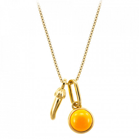 Colier placat cu aur Lucky Chili Pepper si piatra semipretioasa Yellow Howlite-Auriu-8483