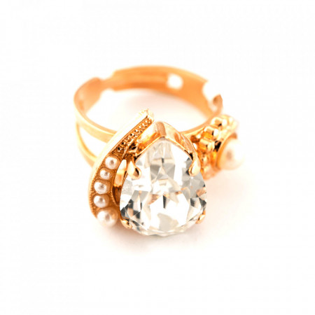 Inel placat cu Aur roz de 24K, cu cristale Swarovski, Crystal Pearl's | 72009-M48001RG-Transparent-7763