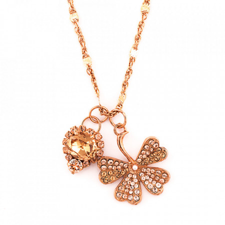 Pandantiv cu lant placat cu Aur roz de 24K, cu cristale Swarovski, Jackie | 5075/2-39132RG-Bej-6403