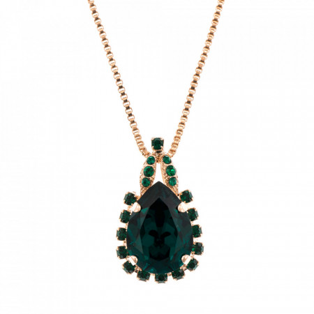 Pandantiv cu lant placat cu Aur roz de 24K, cu cristale Swarovski, Emerald - Colors | 5098/8-205205RG-Alb-6423