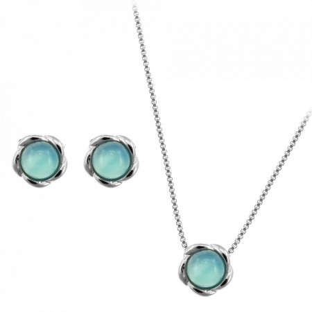 Set bijuterii placate cu argint - Bloom - colier si cercei cu pietre semipretioase Agat Albastru-Albastru-8253