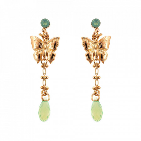Cercei placati cu Aur roz de 24K, cu cristale Swarovski, Fern | 1622-294RG2-Verde-6144