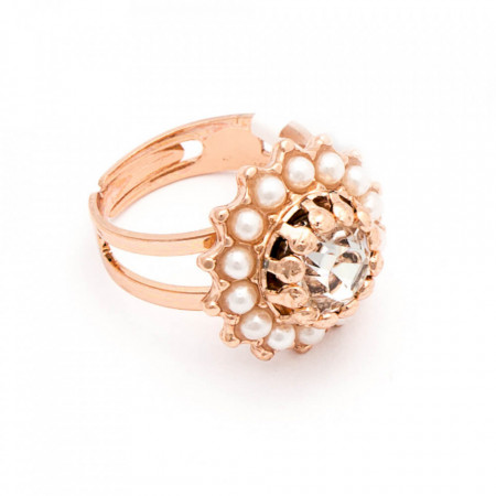 Inel placat cu Aur roz de 24K, cu cristale Swarovski, Crystal Pearl's | 7163-M48001RG-Alb-7724