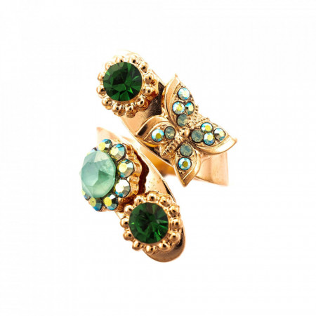 Inel placat cu Aur roz de 24K, cu cristale Swarovski, Fern | 7063-2143RG-Verde-7504