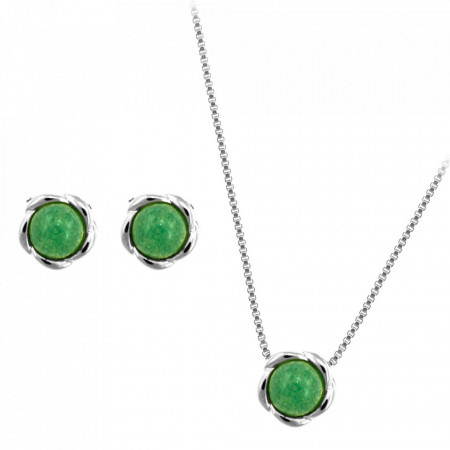 Set bijuterii placate cu argint - Bloom - colier si cercei cu pietre semipretioase Quartz Verde-Verde-8254