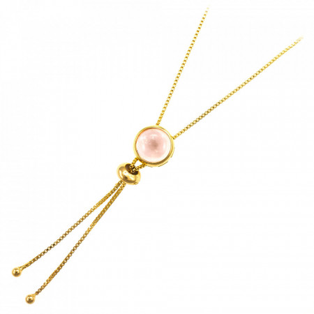 Colier placat cu aur - Bolo Rose-Quartz cu piatra semipretioasa Quartz Roz-Roz-8805