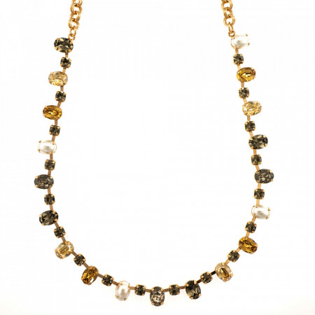 Colier placat cu Aur roz de 24K, cu cristale Swarovski, Earl Grey | 3508/3-1132RG-Gri/Bej-9135