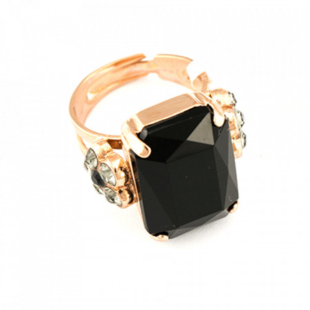 Inel placat cu Aur roz de 24K, cu cristale Swarovski, Black Diamond | 7002/1-280215RG-Negru-7015