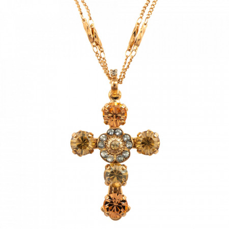 Pandantiv cu lant placat cu Aur roz de 24K, cu cristale Swarovski, Earl Grey | 5127-1132RG-Gri/Bej-9025
