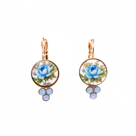 Cercei placati cu Aur roz de 24K, cu cristale Swarovski, Spring Flowers | 1018-2021RG6-Albastru-1266