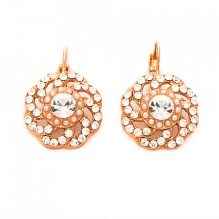 Cercei placati cu Aur roz de 24K, cu cristale Swarovski, Crystal Pearl's | 1526/2-M48001RG6-Alb-6106