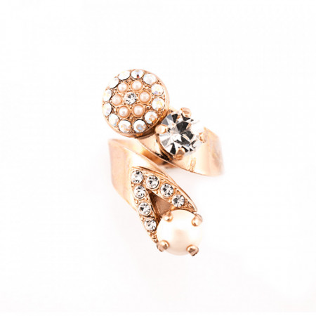 Inel placat cu Aur roz de 24K, cu cristale Swarovski, Crystal Pearl's | 7526-M48001RG-Alb-7656