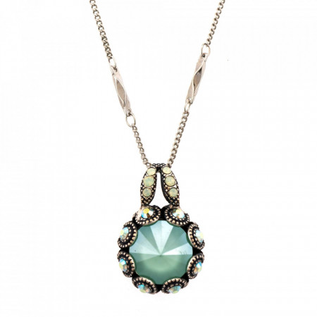 Pandantiv cu lant placat cu Argint 925, cu cristale Swarovski, Fern | 5070-2143SP-Verde-6386