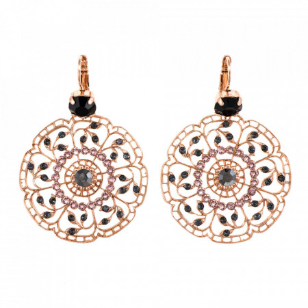 Cercei placati cu Aur roz de 24K, cu cristale Swarovski, Black Diamond | 1210-1073RG6-Multicolor-5517
