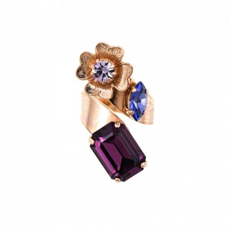 Inel placat cu Aur roz de 24K, cu cristale Swarovski, Purple Rain | 7099/1-1062RG-Mov-7617