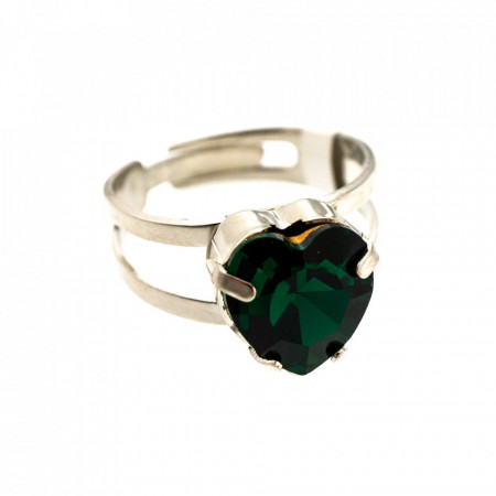 Inel placat cu rodiu, cu cristale Swarovski, Emerald | 7100/2-205RO-Verde-7627