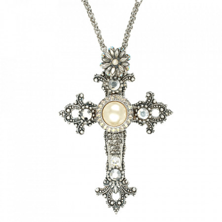 Pandantiv cu lant placat cu Argint 925, cu cristale Swarovski, Crystal Pearl's | 5122-1006sp-Alb-6457