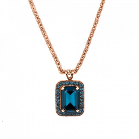 Pandantiv cu lant placat cu Aur roz de 24K, cu cristale Swarovski, Nightfall | 5107-1069RG-Albastru-6447
