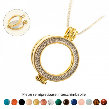 Pandantiv Magic Pendant - White Rhodium, placat cu aur si rodiu, Secret Stone Collection, cu pietre semipretioase interschimbabile-Auriu, Argintiu/Auriu-8797