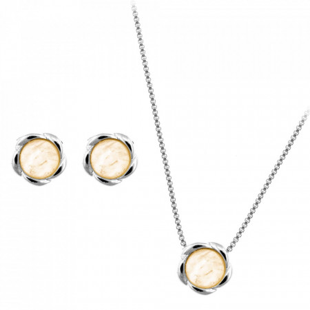 Set bijuterii placate cu argint - Bloom - colier si cercei cu pietre semipretioase Quartz Roz-Roz-8257