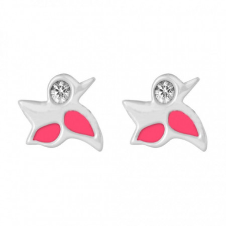 Cercei Argint 925 pentru copii, Flying Sparkling Pink Bird-Roz-8278
