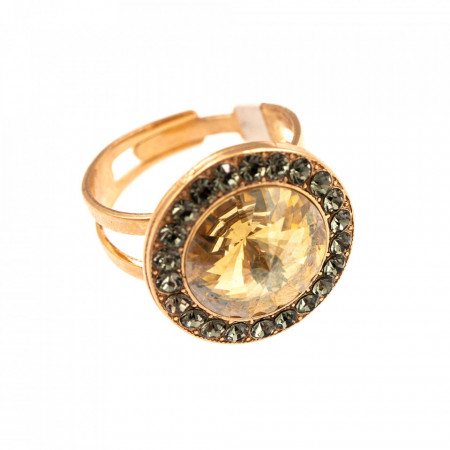 Inel placat cu Aur roz de 24K, cu cristale Swarovski, Earl Grey | 7418/1-1132RG-Gri/Bej-9088