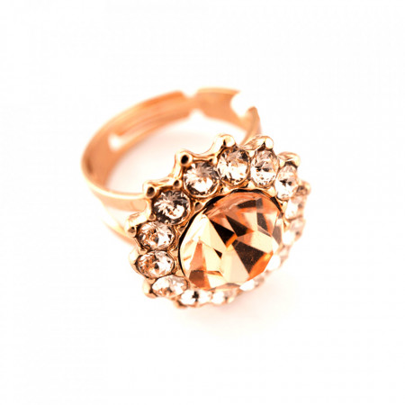 Inel placat cu Aur roz de 24K, cu cristale Swarovski, Jackie | 7023-39132RG-Bej-7048