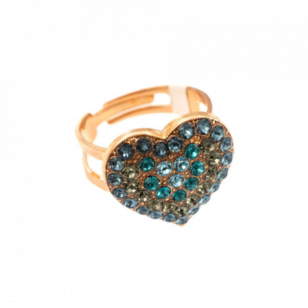 Inel placat cu Aur roz de 24K, cu cristale Swarovski, Nightfall | 7007/1-1114RG-Albastru-7018