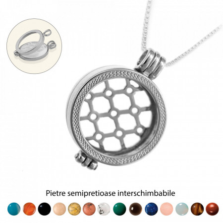 Pandantiv Magic Pendant - Grid, placat cu argint, Secret Stone Collection, cu pietre semipretioase interschimbabile-Argintiu-8858