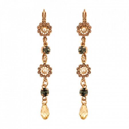 Cercei placati cu Aur roz de 24K, cu cristale Swarovski, Earl Grey | 1111/3-1132RG6-Gri/Bej-9099