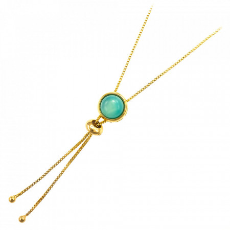 Colier placat cu aur - Bolo Blue Sky Agate cu piatra semipretioasa Agat Albastru-Albastru-8809