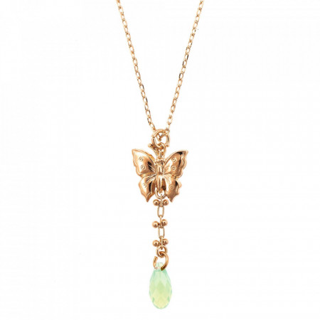 Pandantiv cu lant placat cu Aur roz de 24K, cu cristale Swarovski, Fern | 5622/1-294RG-Verde-6989