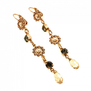 Cercei placati cu Aur roz de 24K, cu cristale Swarovski, Earl Grey | 1111/3-1132RG6-Gri/Bej-9100