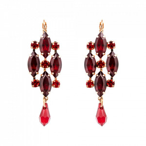 Cercei placati cu Aur roz de 24K, cu cristale Swarovski, Lady In Red | 1410-1070RG6-Rosu-5540