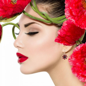 Cercei placati cu Aur roz de 24K, cu cristale Swarovski, Lady In Red | 1411/2-1070RG6-Rosu-5910