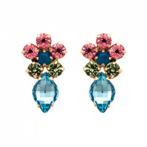 Cercei placati cu Aur roz de 24K, cu cristale Swarovski, Spring Flowers | 1628/1-2141RG2-Multicolor-6160