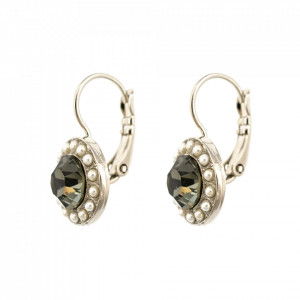 Cercei placati cu rodiu, cu cristale Swarovski, Earl Grey | 1129-1132RO6-Alb/Bej-9000
