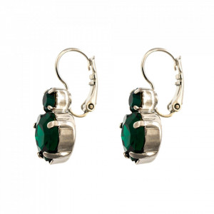 Cercei placati cu rodiu, cu cristale Swarovski, Emerald | 1100/3-205205RO6-Verde-2160