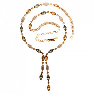 Colier placat cu Aur roz de 24K, cu cristale Swarovski, Earl Grey | 3111/1-1132RG-Gri/Bej-9190