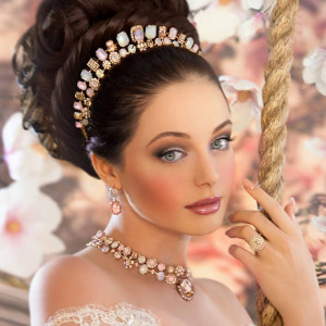 Colier placat cu Aur roz de 24K, cu cristale Swarovski, Tiara Day | 3040/7-2333RG-Multicolor-6680