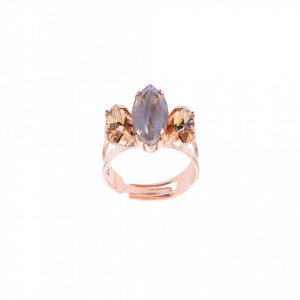 Inel placat cu Aur roz de 24K, cu cristale Swarovski, Earl Grey | 7096/4-1132RG-Gri/Bej-8640