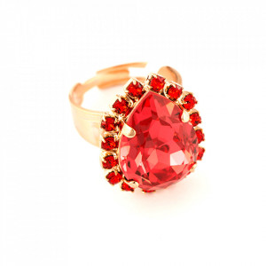Inel placat cu Aur roz de 24K, cu cristale Swarovski, Lady In Red | 7098-1047RG-Rosu-7570
