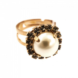Inel placat cu Aur roz de 24K, cu cristale Swarovski, Earl Grey | 7137/1-215M48RG-Alb/Gri-9050