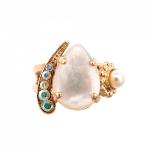 Inel placat cu Aur roz de 24K, cu cristale Swarovski, Seashell | 72009-M1201RG-Alb-8410